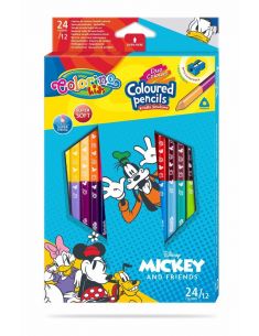 Двувърхи цветни моливи 12/24 цвята и острилка Mickey Mouse & Friends Disney Colorino