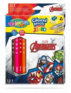 Цветни моливи JUMBO 12 +1 цвята и острилка The Avengers Disney Colorino