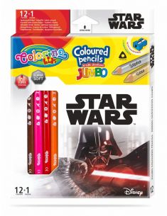 Цветни моливи JUMBO 12 +1 цвята и острилка Star Wars Disney Colorino